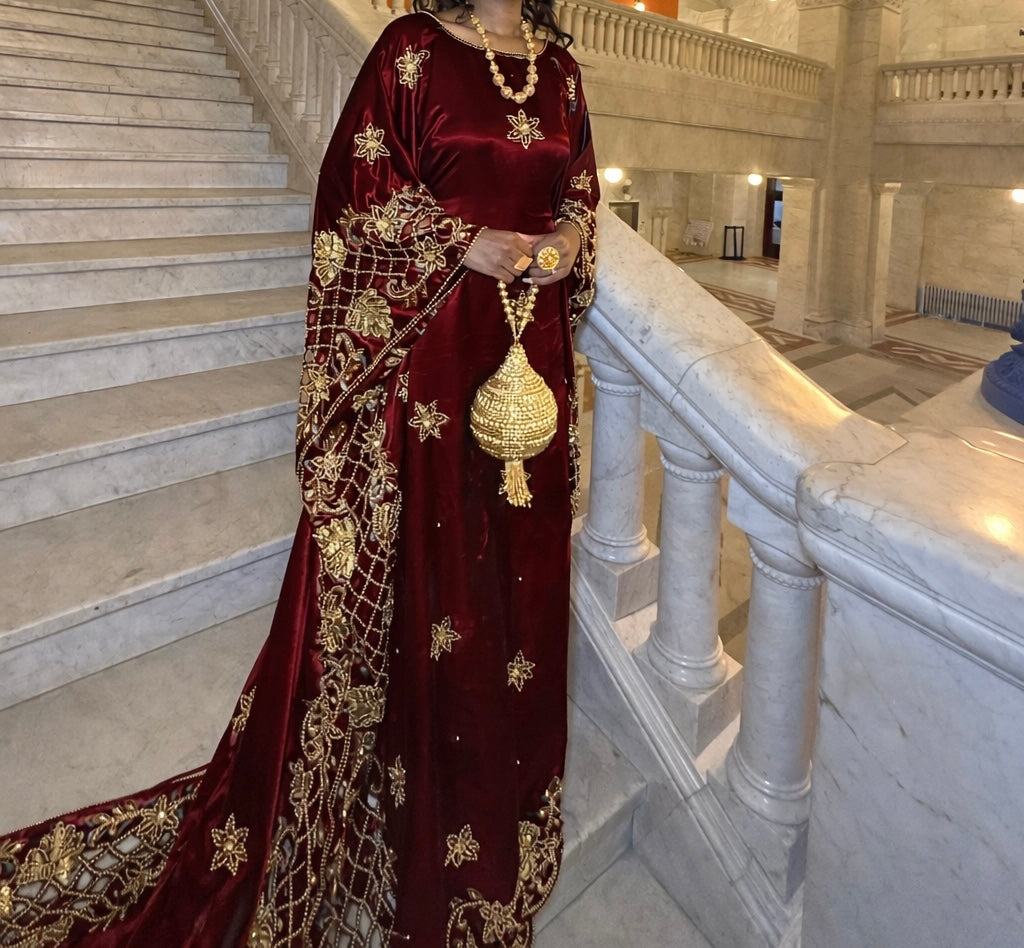 Maysa Valvet Bridal Dirac -Burgendy